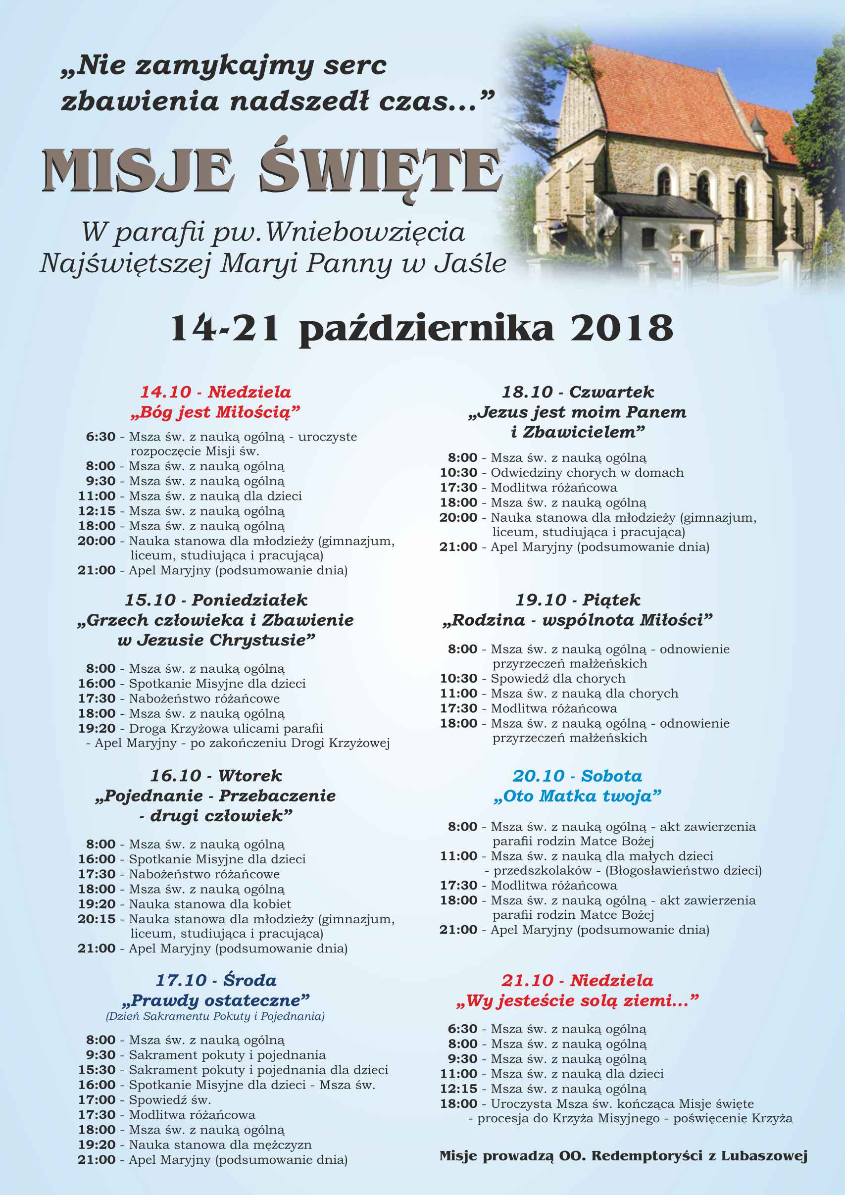 Misje święte. 14-21 października 2018